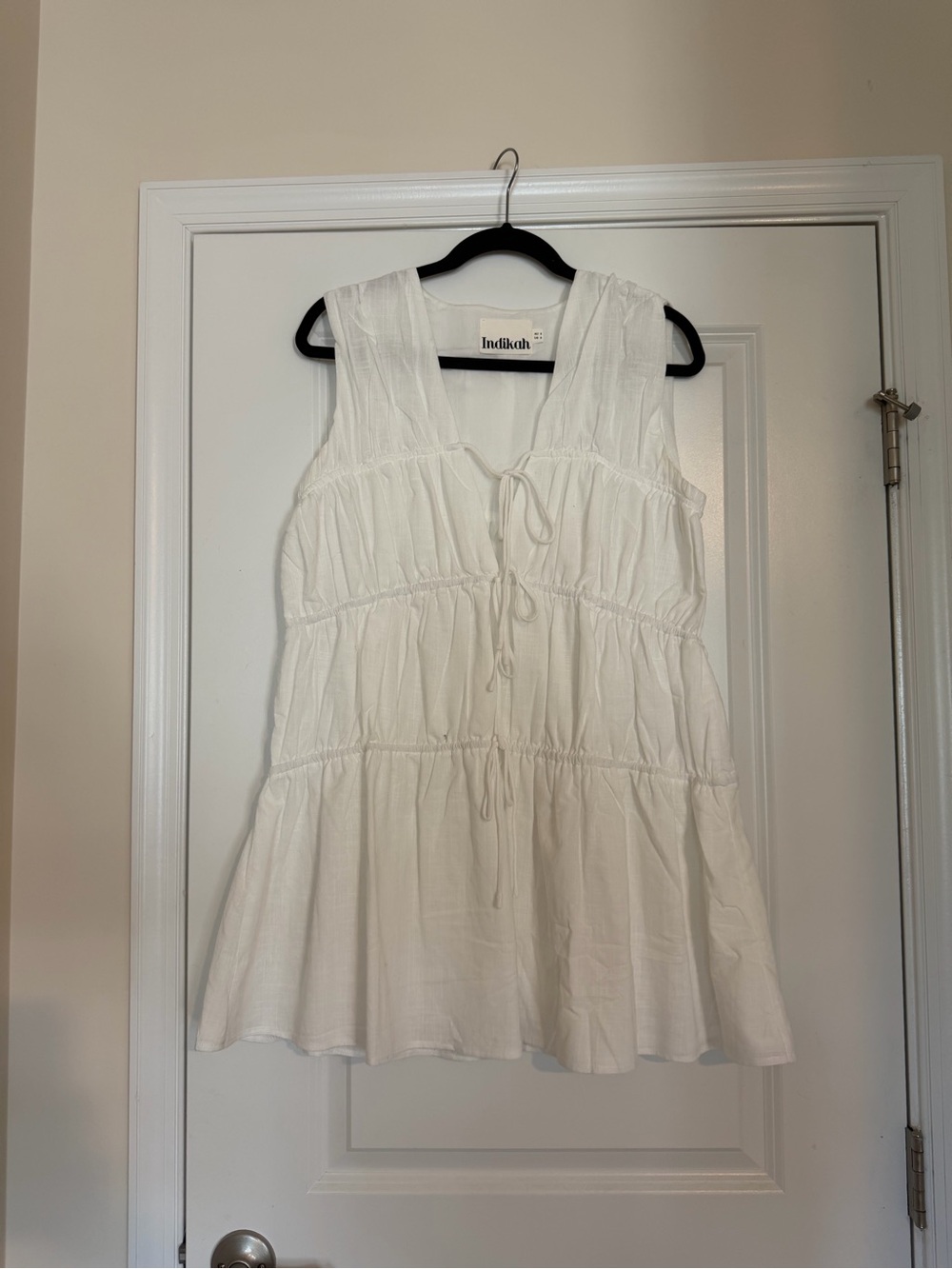 Selfie Leslie White Tiered Tie-Front Mini Dress